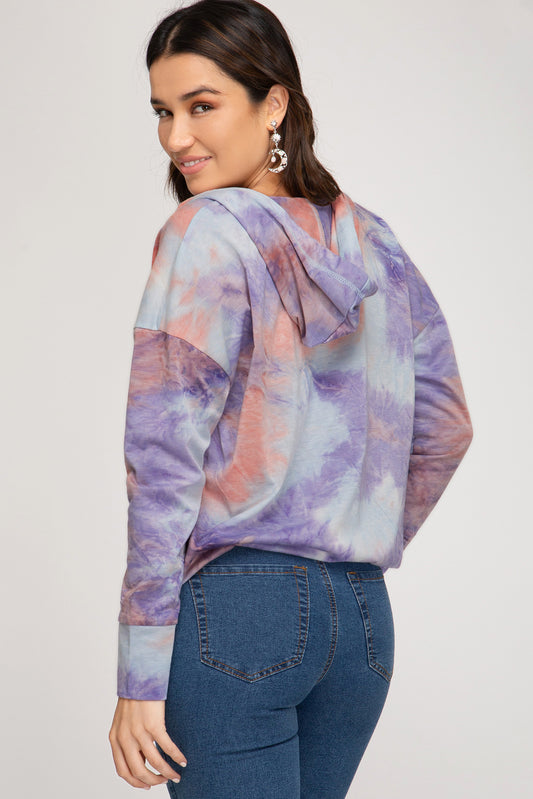 Long Sleeve Tie Dyed French Terry Top with Hood