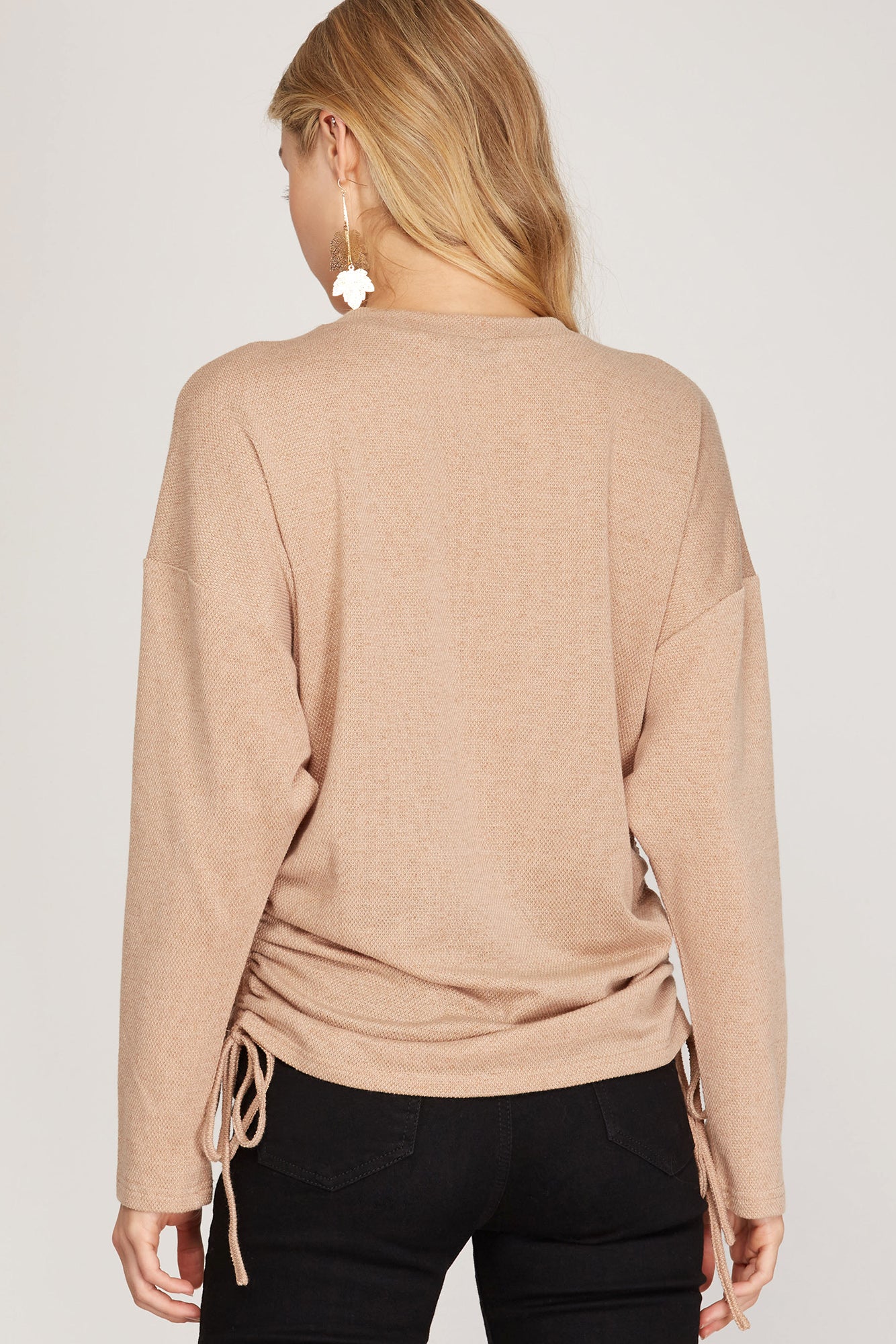 Taupe long sleeve knit top