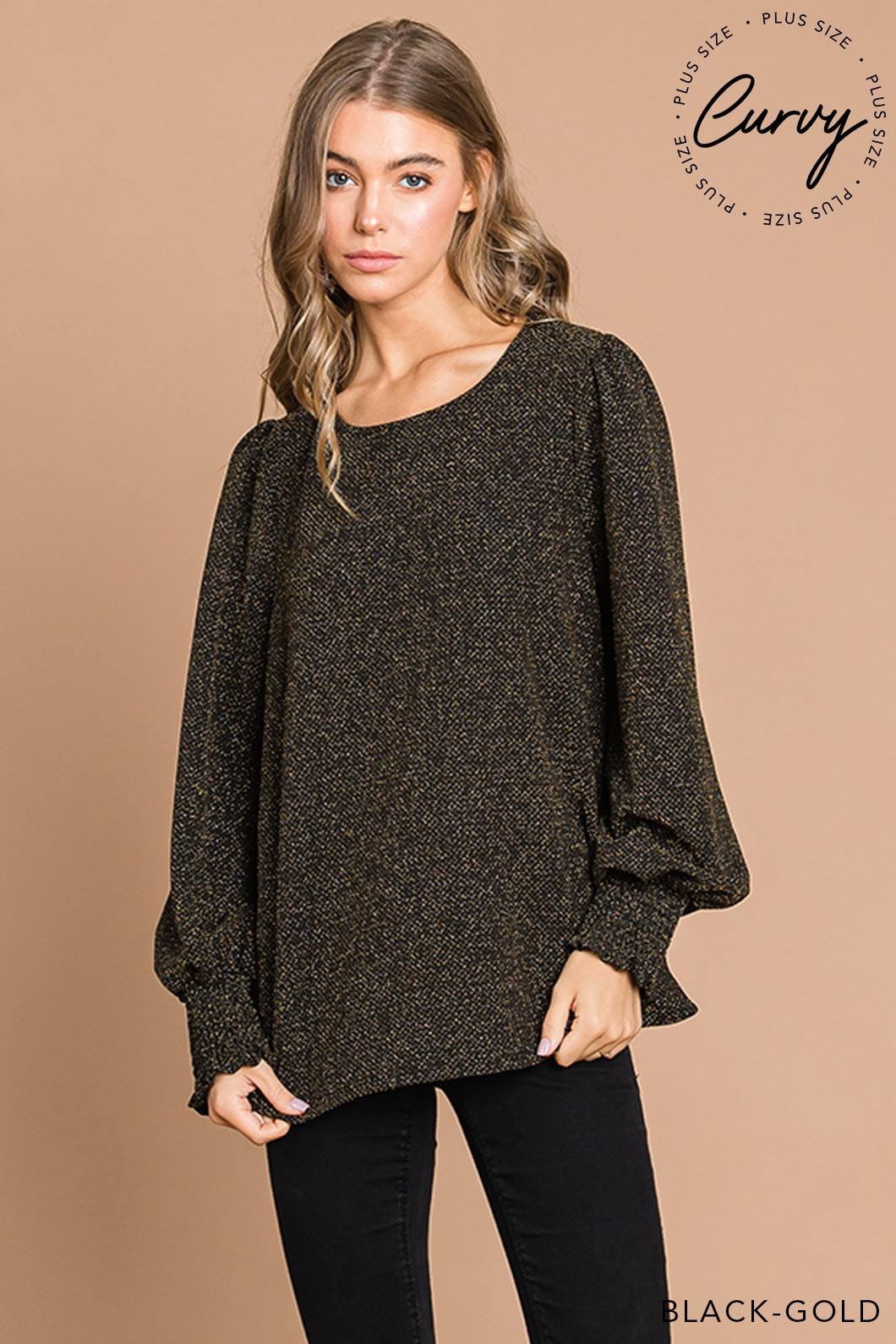 Black and Gold Knit Top PLUS