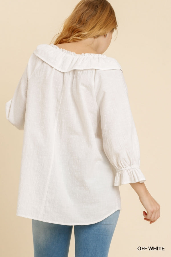 3/4 Sleeve Top In Off White