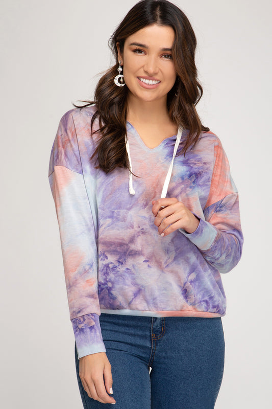Long Sleeve Tie Dyed French Terry Top with Hood