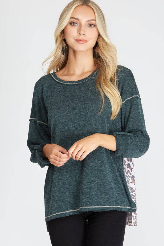 Green long sleeve shirt with cheetah print