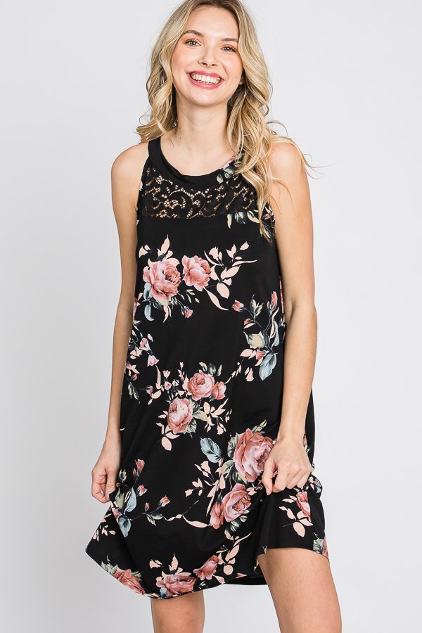Above Knee Sleeveless Floral Dress – Flamingo Fashions