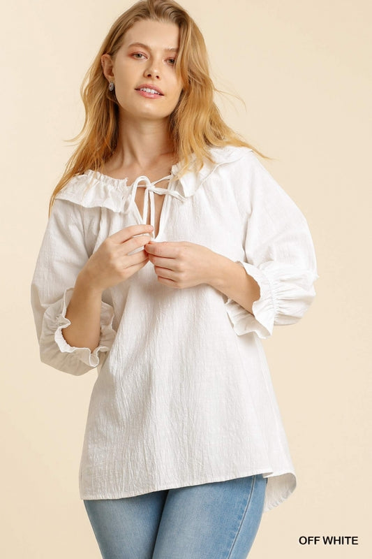 3/4 Sleeve Top In Off White